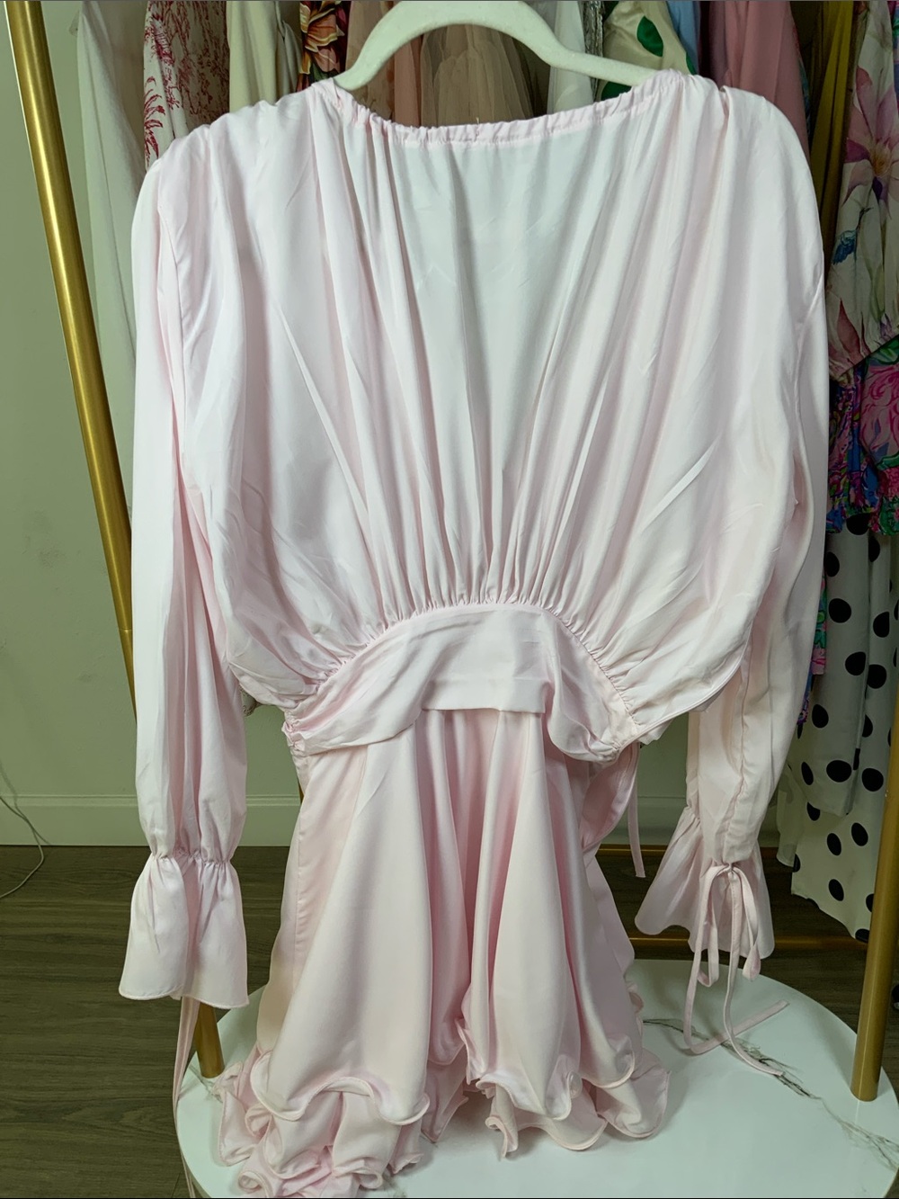 Women's Light Pink Peasant Blouse with Waist Flower - Picture 11 of 15